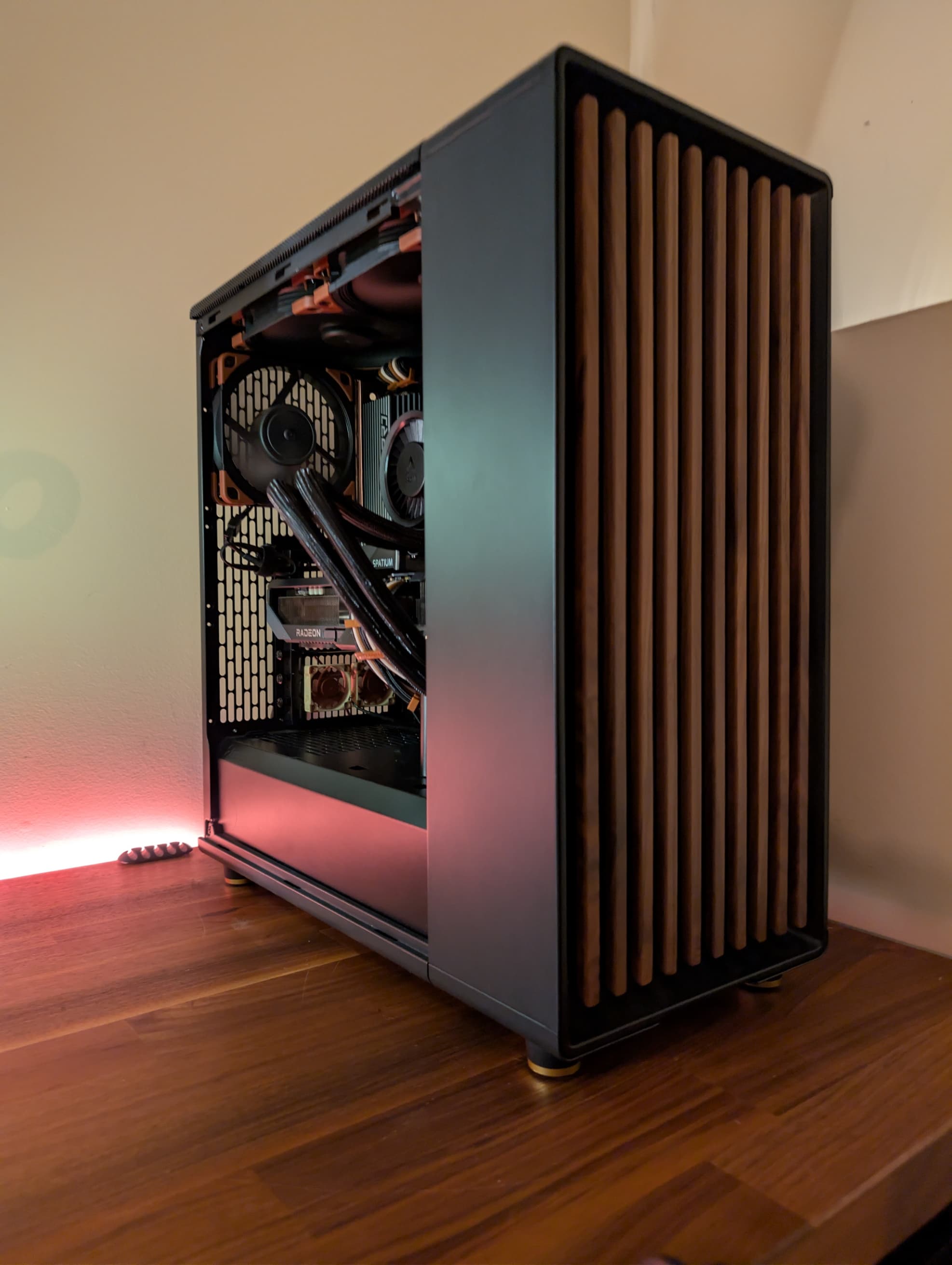 Front view of the AM5 silent performance build in the Fractal Design North case
